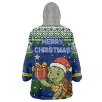Curacao Christmas Wearable Blanket Hoodie with Santa Turtle Ocean Waves Snowflakes and Holiday Gift Design - Wonder Print Shop