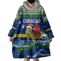 Curacao Christmas Wearable Blanket Hoodie with Santa Turtle Ocean Waves Snowflakes and Holiday Gift Design - Wonder Print Shop