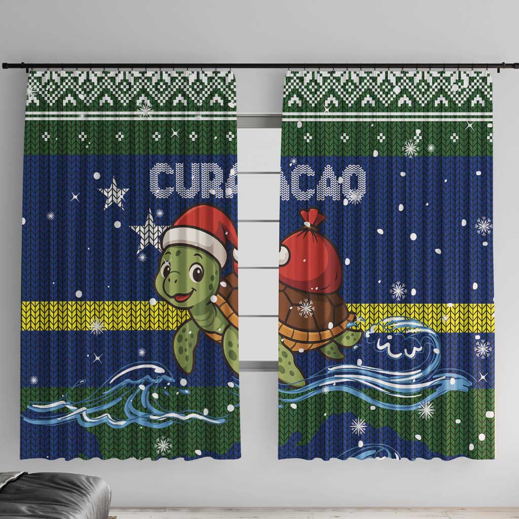 Curacao Christmas Window Curtain with Santa Turtle Ocean Waves Snowflakes and Holiday Gift Design - Wonder Print Shop