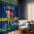 Curacao Christmas Window Curtain with Santa Turtle Ocean Waves Snowflakes and Holiday Gift Design - Wonder Print Shop