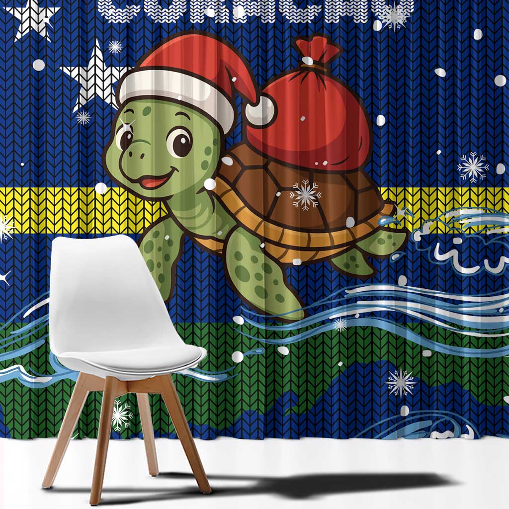 Curacao Christmas Window Curtain with Santa Turtle Ocean Waves Snowflakes and Holiday Gift Design - Wonder Print Shop