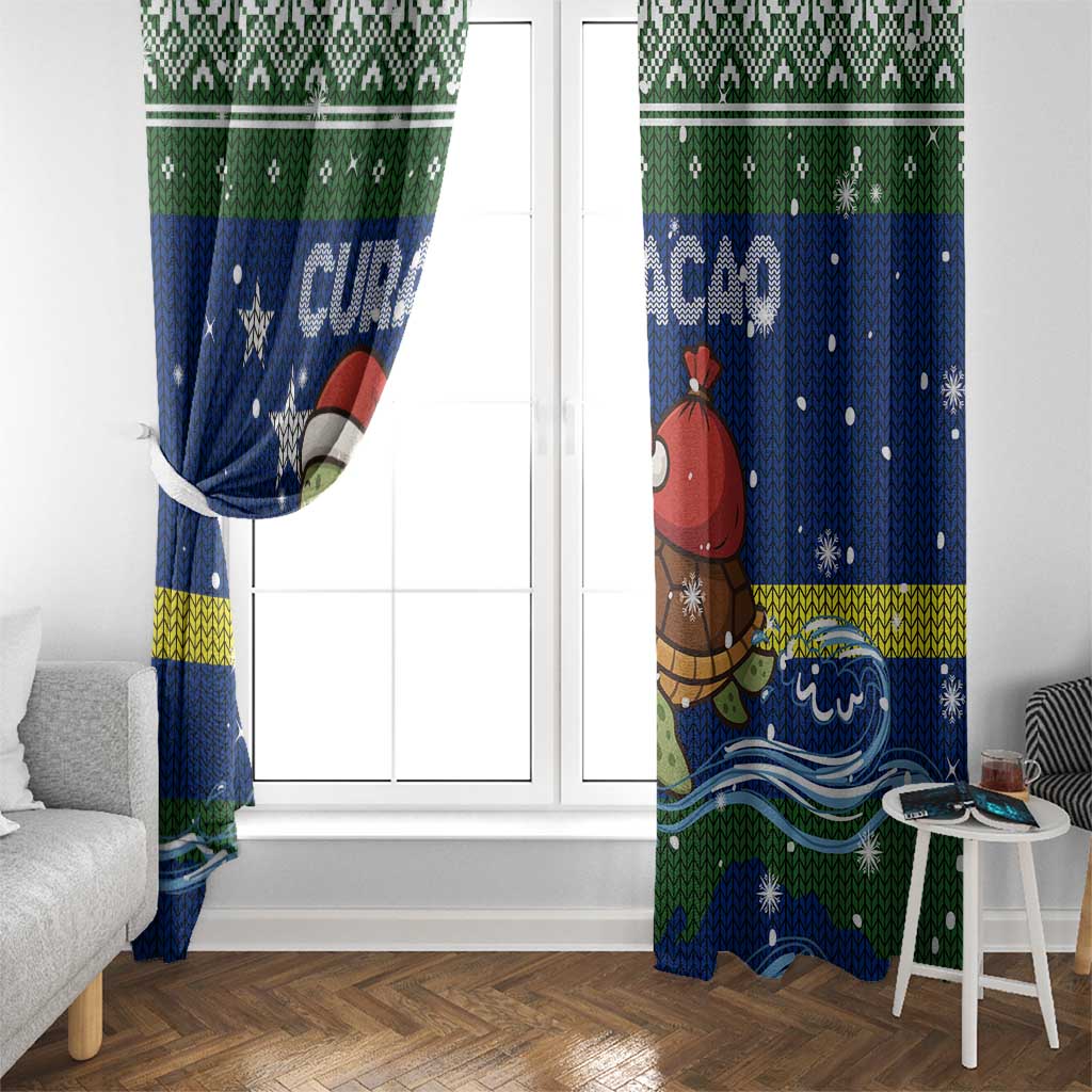 Curacao Christmas Window Curtain with Santa Turtle Ocean Waves Snowflakes and Holiday Gift Design - Wonder Print Shop