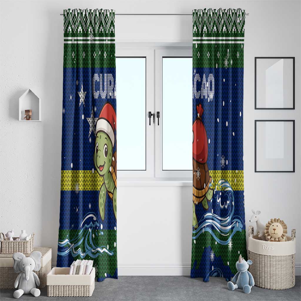 Curacao Christmas Window Curtain with Santa Turtle Ocean Waves Snowflakes and Holiday Gift Design - Wonder Print Shop