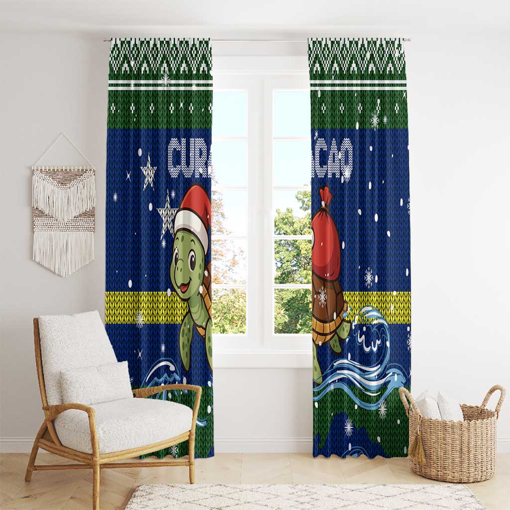 Curacao Christmas Window Curtain with Santa Turtle Ocean Waves Snowflakes and Holiday Gift Design - Wonder Print Shop