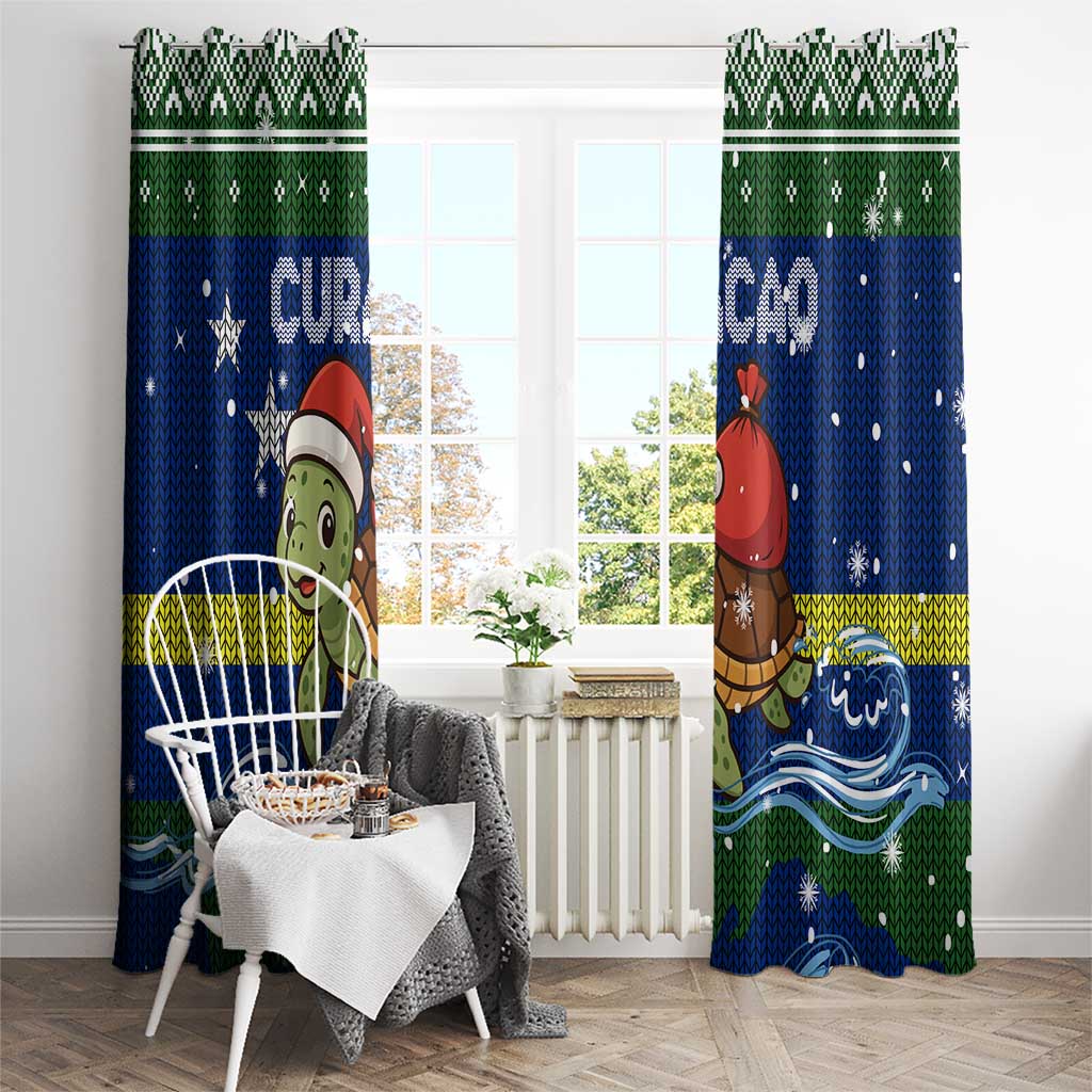Curacao Christmas Window Curtain with Santa Turtle Ocean Waves Snowflakes and Holiday Gift Design - Wonder Print Shop
