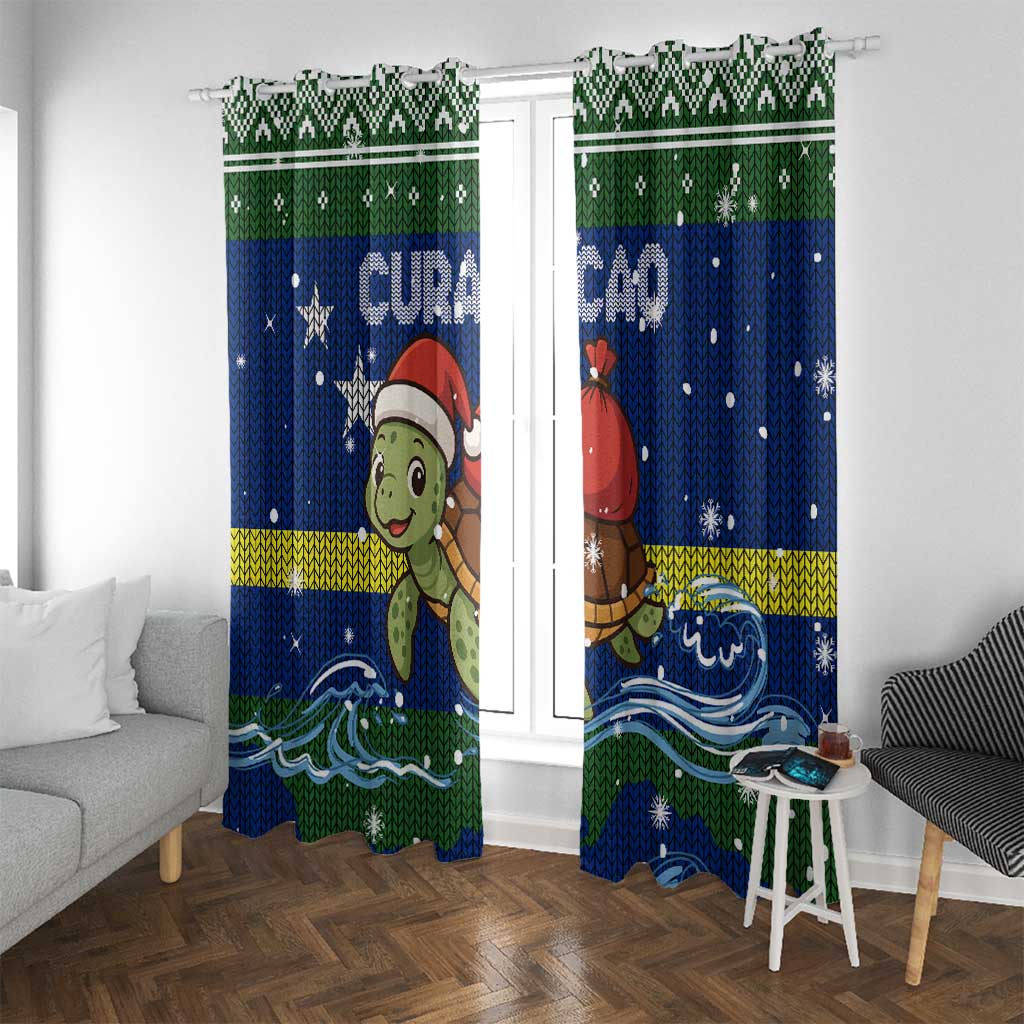 Curacao Christmas Window Curtain with Santa Turtle Ocean Waves Snowflakes and Holiday Gift Design - Wonder Print Shop
