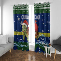 Curacao Christmas Window Curtain with Santa Turtle Ocean Waves Snowflakes and Holiday Gift Design - Wonder Print Shop
