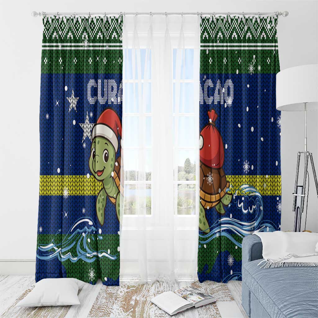Curacao Christmas Window Curtain with Santa Turtle Ocean Waves Snowflakes and Holiday Gift Design - Wonder Print Shop