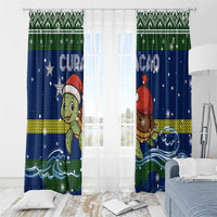 Curacao Christmas Window Curtain with Santa Turtle Ocean Waves Snowflakes and Holiday Gift Design - Wonder Print Shop