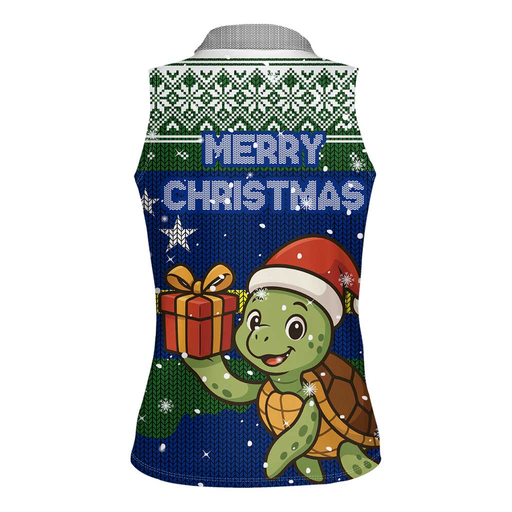 Curacao Christmas Women Sleeveless Polo Shirt with Santa Turtle Ocean Waves Snowflakes and Holiday Gift Design - Wonder Print Shop