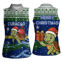 Curacao Christmas Women Sleeveless Polo Shirt with Santa Turtle Ocean Waves Snowflakes and Holiday Gift Design - Wonder Print Shop