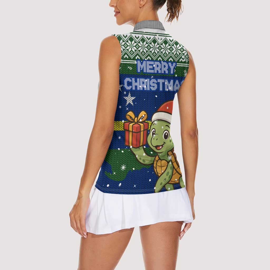 Curacao Christmas Women Sleeveless Polo Shirt with Santa Turtle Ocean Waves Snowflakes and Holiday Gift Design - Wonder Print Shop