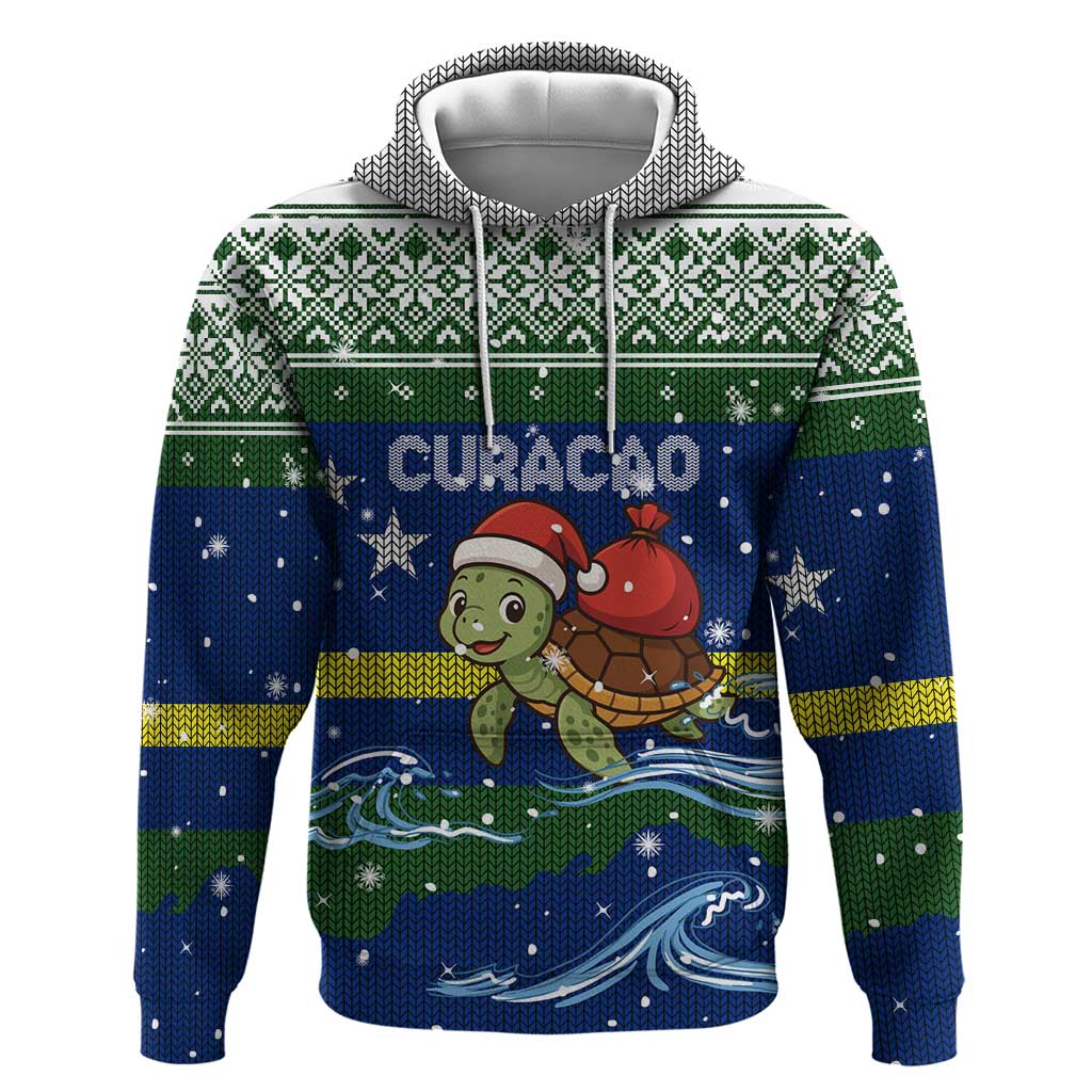 Curacao Christmas Zip Hoodie with Santa Turtle Ocean Waves Snowflakes and Holiday Gift Design - Wonder Print Shop