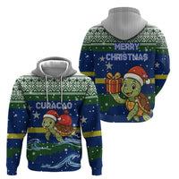 Curacao Christmas Zip Hoodie with Santa Turtle Ocean Waves Snowflakes and Holiday Gift Design - Wonder Print Shop