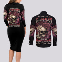 My Give A F Rose Skull Couples Matching Long Sleeve Bodycon Dress and Long Sleeve Button Shirt - Wonder Print Shop