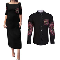 My Give A F Rose Skull Couples Matching Puletasi Dress and Long Sleeve Button Shirt - Wonder Print Shop