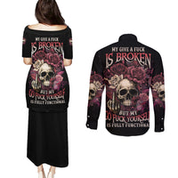 My Give A F Rose Skull Couples Matching Puletasi Dress and Long Sleeve Button Shirt - Wonder Print Shop