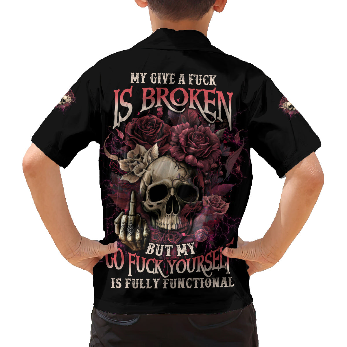 My Give A F Rose Skull Family Matching Long Sleeve Bodycon Dress and Hawaiian Shirt - Wonder Print Shop