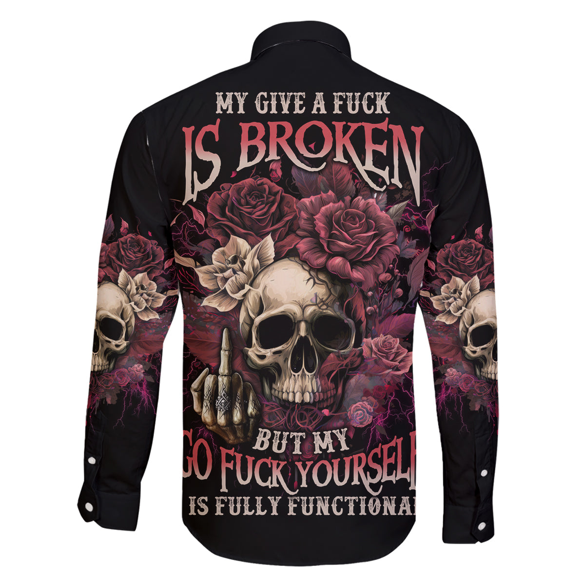 My Give A F Rose Skull Family Matching Long Sleeve Bodycon Dress and Hawaiian Shirt - Wonder Print Shop