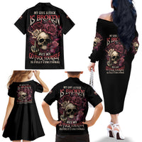 My Give A F Rose Skull Family Matching Off Shoulder Long Sleeve Dress and Hawaiian Shirt - Wonder Print Shop
