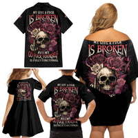 My Give A F Rose Skull Family Matching Off Shoulder Short Dress and Hawaiian Shirt - Wonder Print Shop