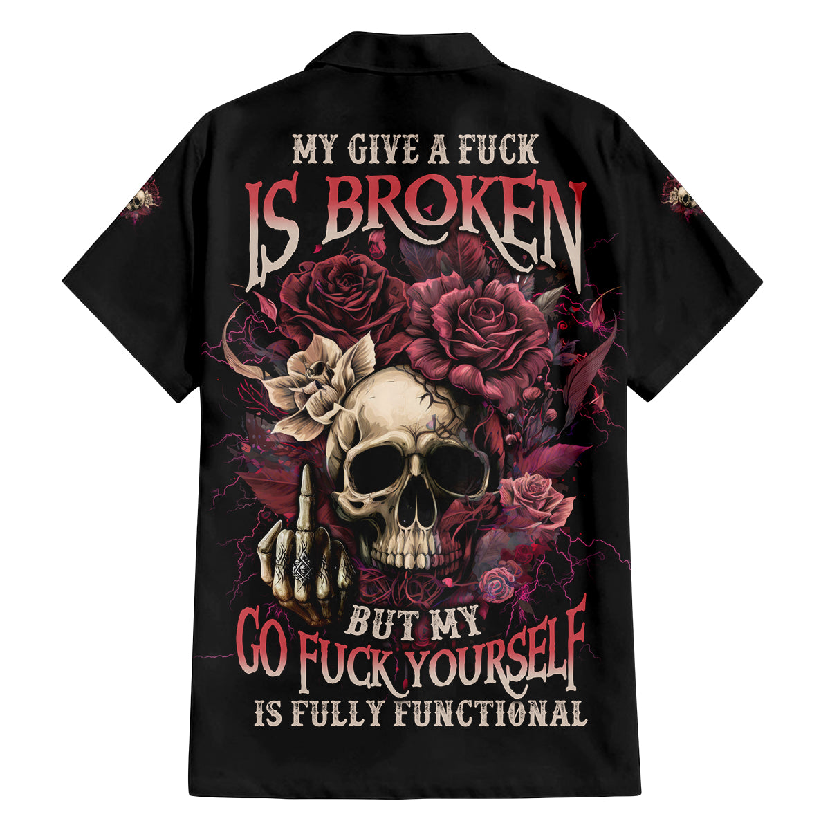 My Give A F Rose Skull Family Matching Off Shoulder Short Dress and Hawaiian Shirt - Wonder Print Shop