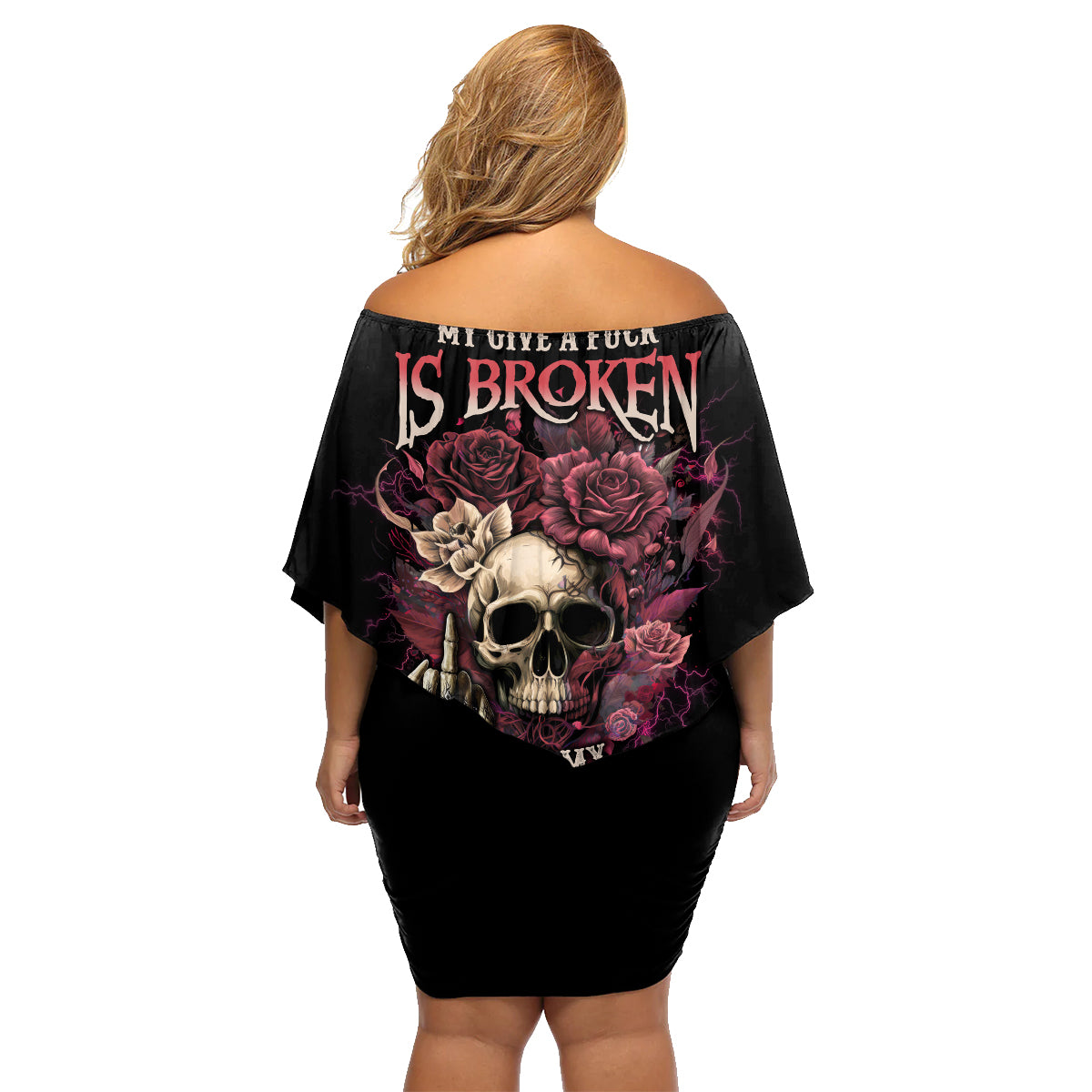My Give A F Rose Skull Family Matching Off Shoulder Short Dress and Hawaiian Shirt - Wonder Print Shop