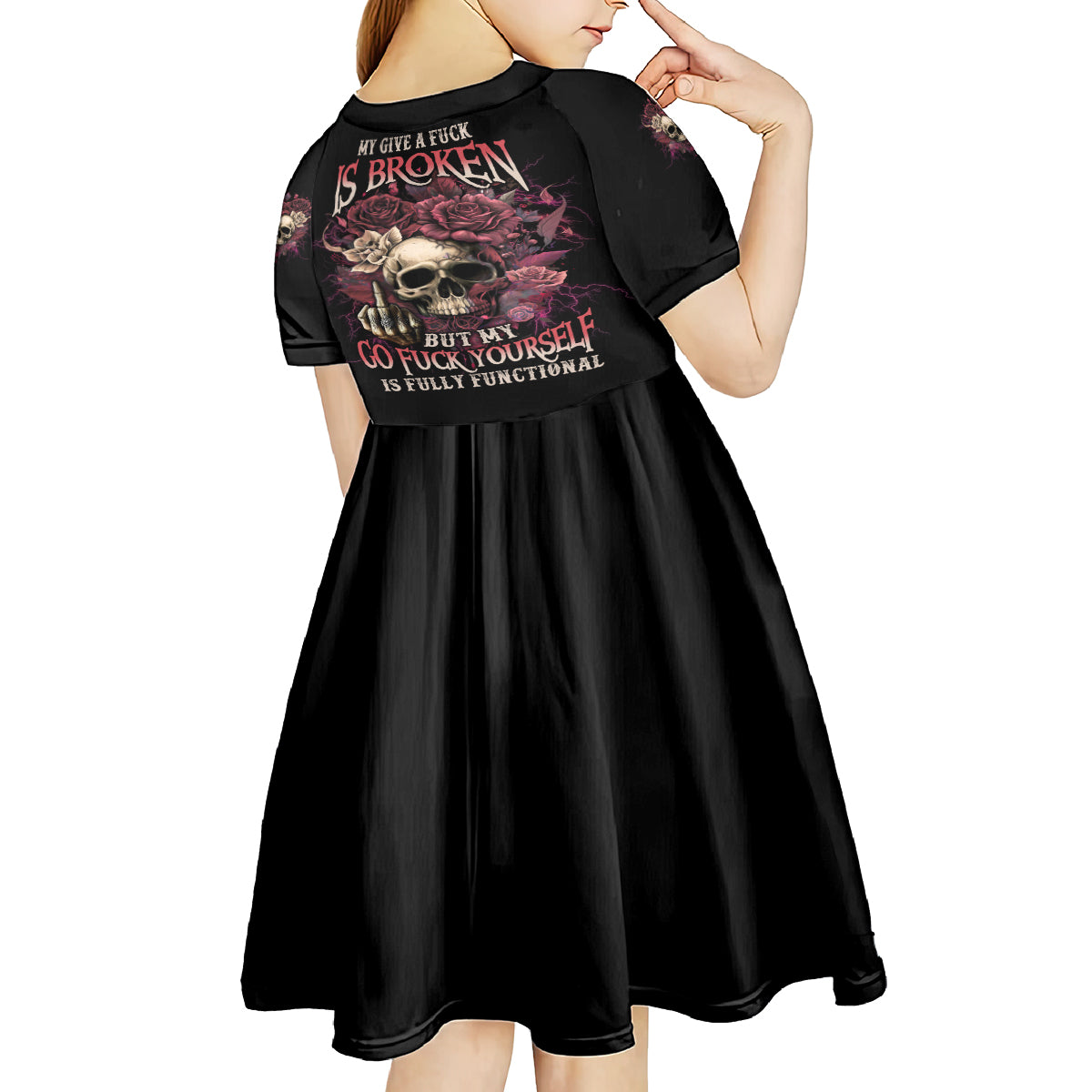 My Give A F Rose Skull Kid Short Sleeve Dress - Wonder Print Shop