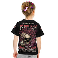 My Give A F Rose Skull Kid T Shirt - Wonder Print Shop