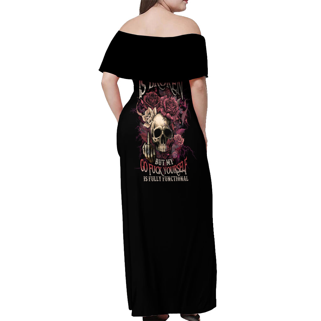 My Give A F Rose Skull Off Shoulder Maxi Dress - Wonder Print Shop
