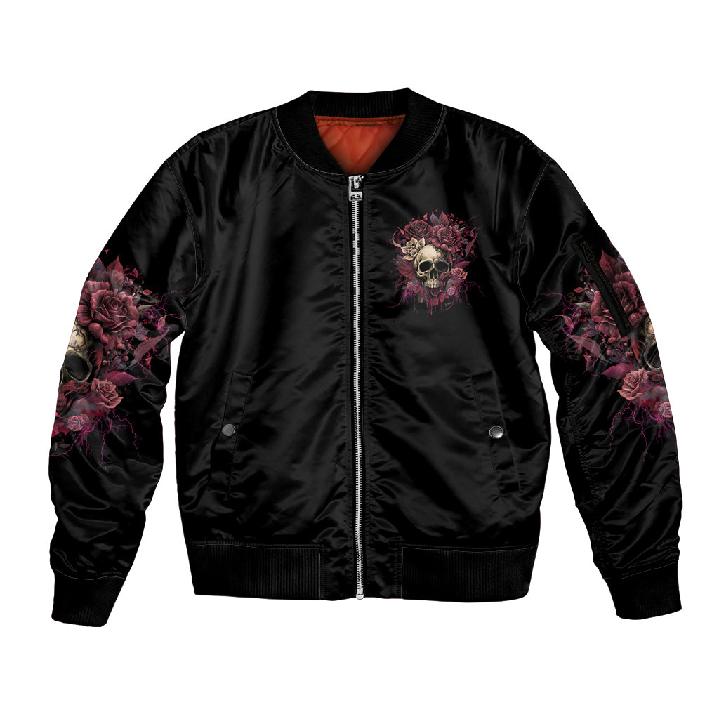 My Give A F Rose Skull Sleeve Zip Bomber Jacket - Wonder Print Shop