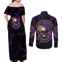 I Am The Storm Rose Skull Couples Matching Off Shoulder Maxi Dress and Long Sleeve Button Shirt - Wonder Print Shop