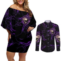 I Am The Storm Rose Skull Couples Matching Off Shoulder Short Dress and Long Sleeve Button Shirt - Wonder Print Shop