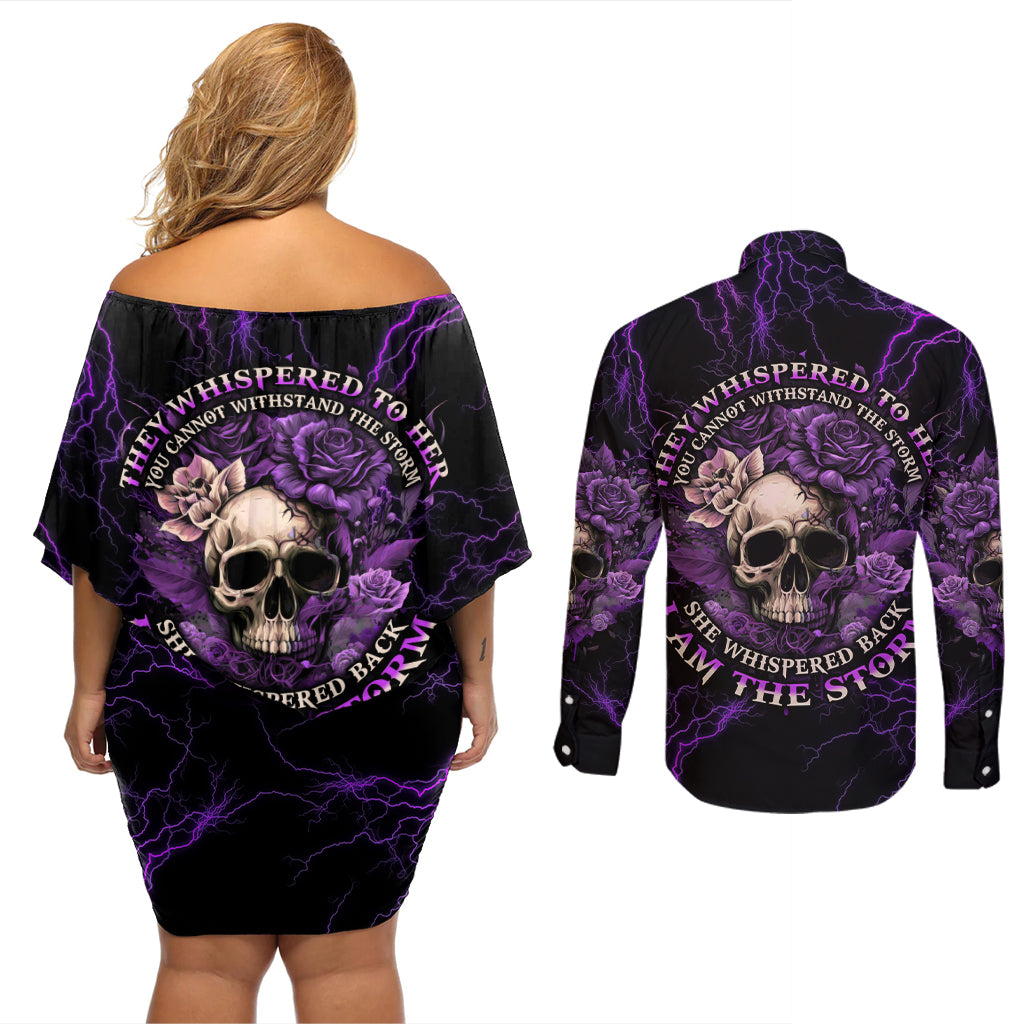 I Am The Storm Rose Skull Couples Matching Off Shoulder Short Dress and Long Sleeve Button Shirt - Wonder Print Shop