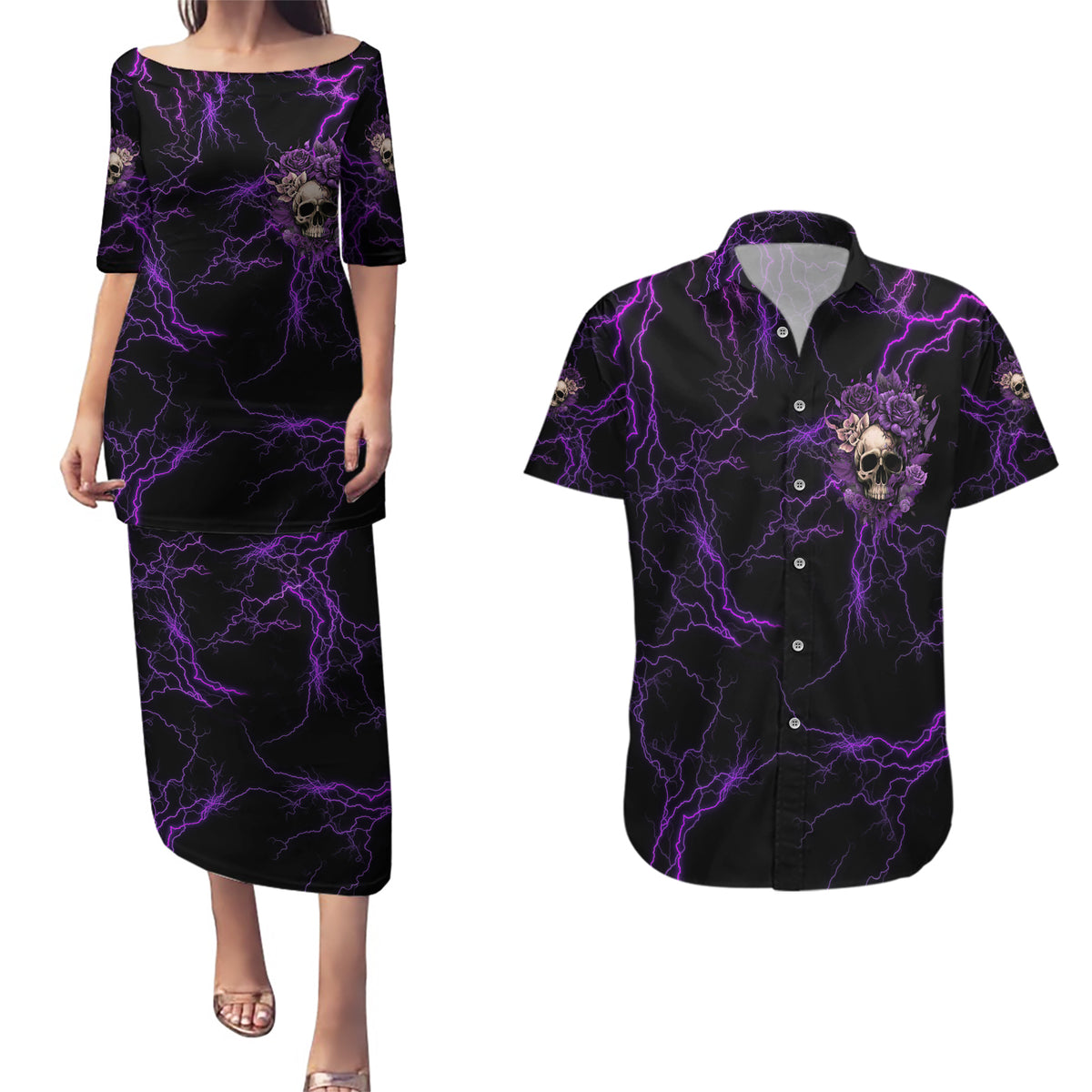 I Am The Storm Rose Skull Couples Matching Puletasi Dress and Hawaiian Shirt - Wonder Print Shop