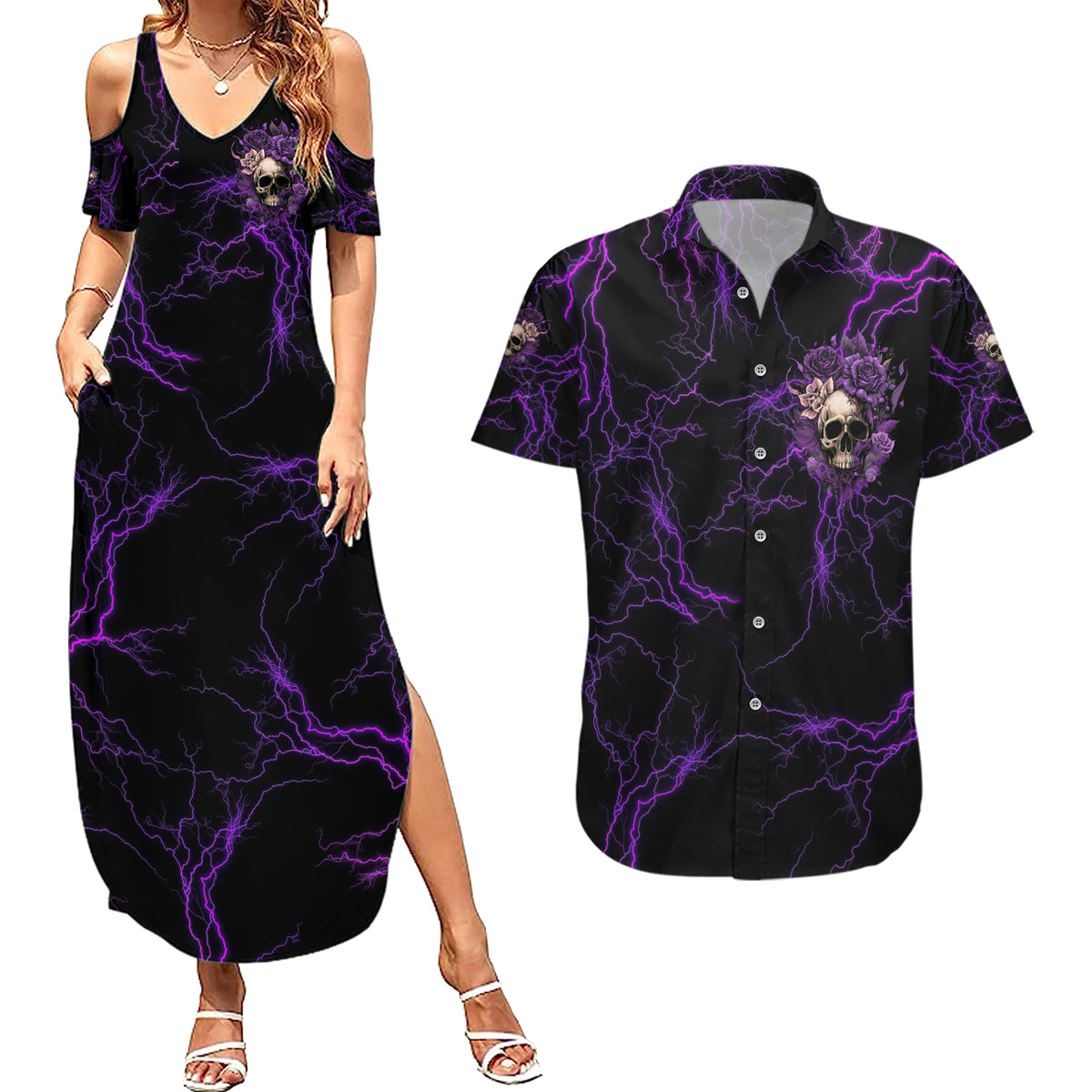 I Am The Storm Rose Skull Couples Matching Summer Maxi Dress and Hawaiian Shirt - Wonder Print Shop