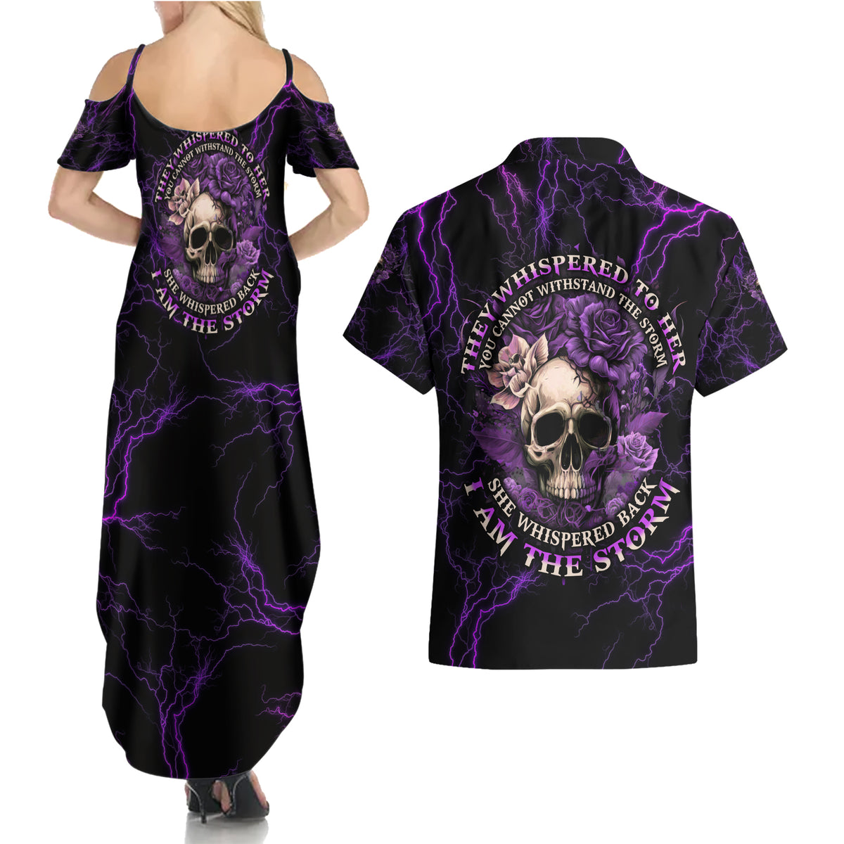 I Am The Storm Rose Skull Couples Matching Summer Maxi Dress and Hawaiian Shirt - Wonder Print Shop