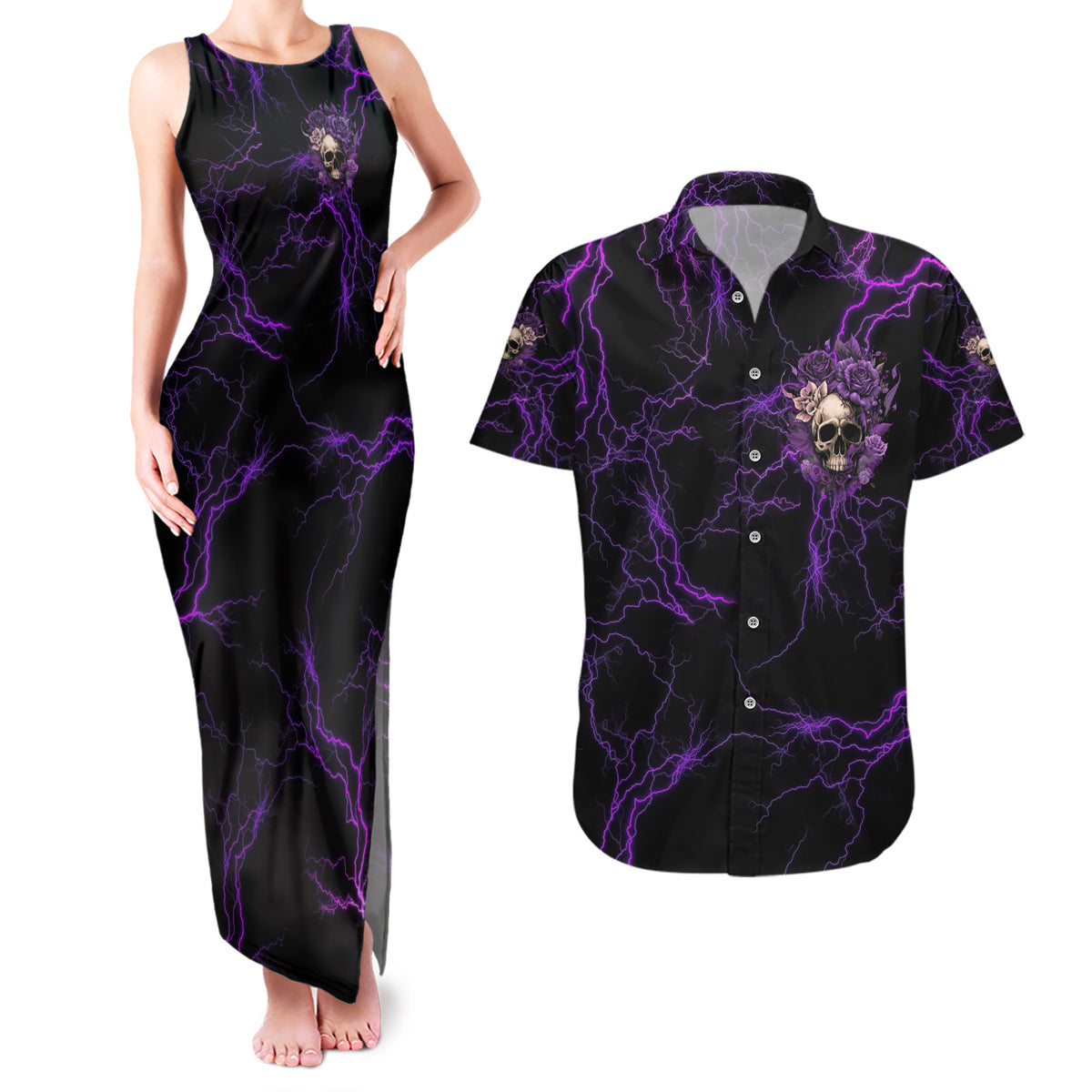 I Am The Storm Rose Skull Couples Matching Tank Maxi Dress and Hawaiian Shirt - Wonder Print Shop