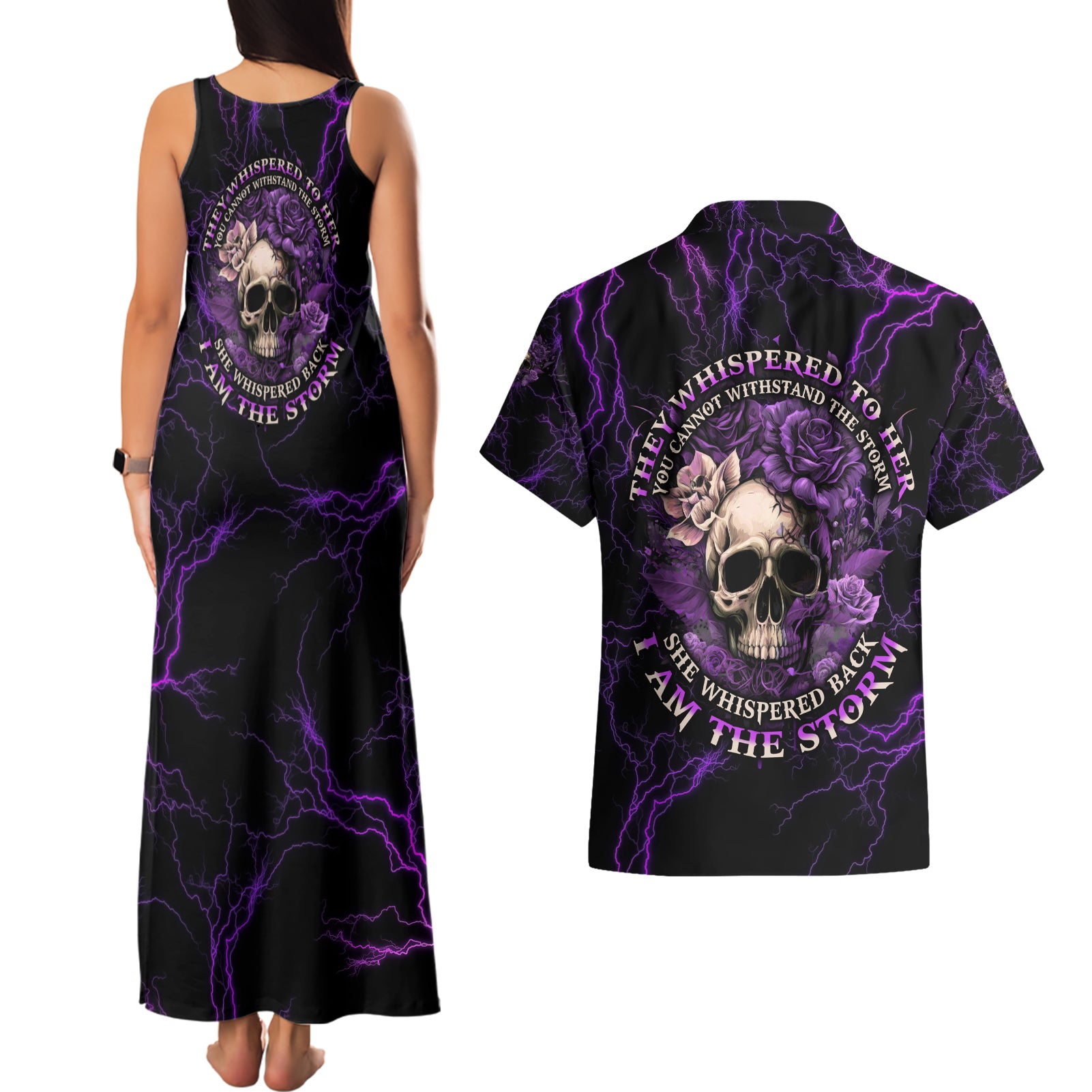 I Am The Storm Rose Skull Couples Matching Tank Maxi Dress and Hawaiian Shirt - Wonder Print Shop