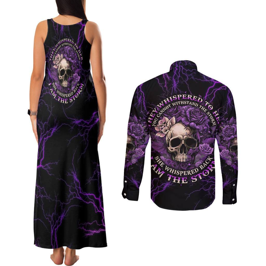 I Am The Storm Rose Skull Couples Matching Tank Maxi Dress and Long Sleeve Button Shirt - Wonder Print Shop