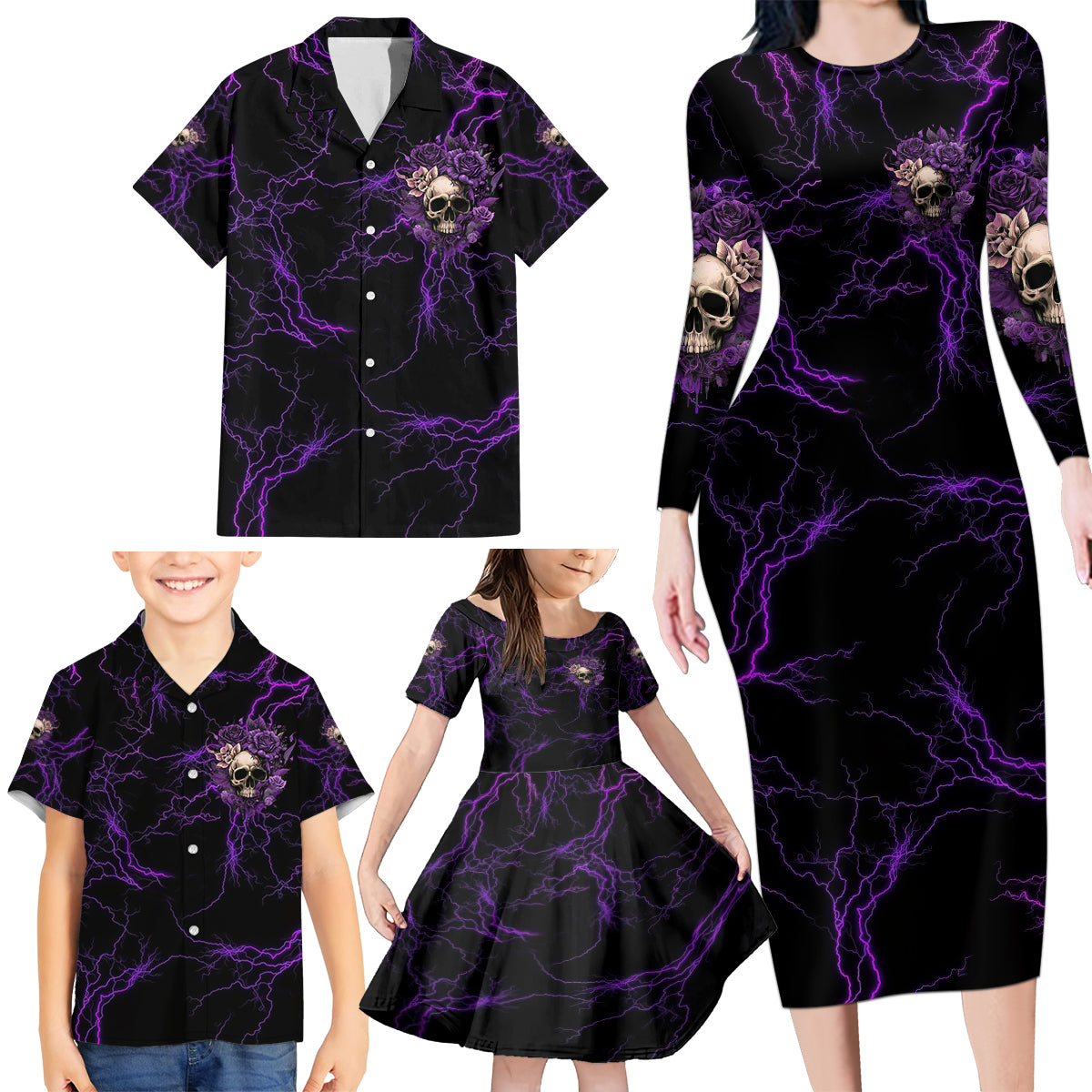 I Am The Storm Rose Skull Family Matching Long Sleeve Bodycon Dress and Hawaiian Shirt - Wonder Print Shop