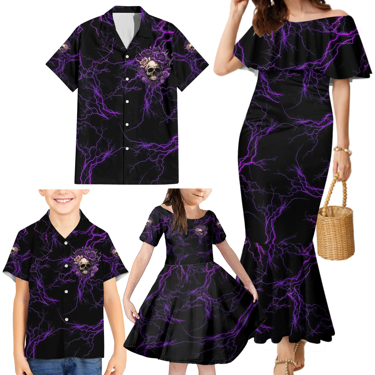 I Am The Storm Rose Skull Family Matching Mermaid Dress and Hawaiian Shirt - Wonder Print Shop