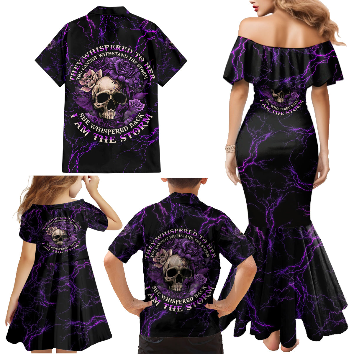 I Am The Storm Rose Skull Family Matching Mermaid Dress and Hawaiian Shirt - Wonder Print Shop
