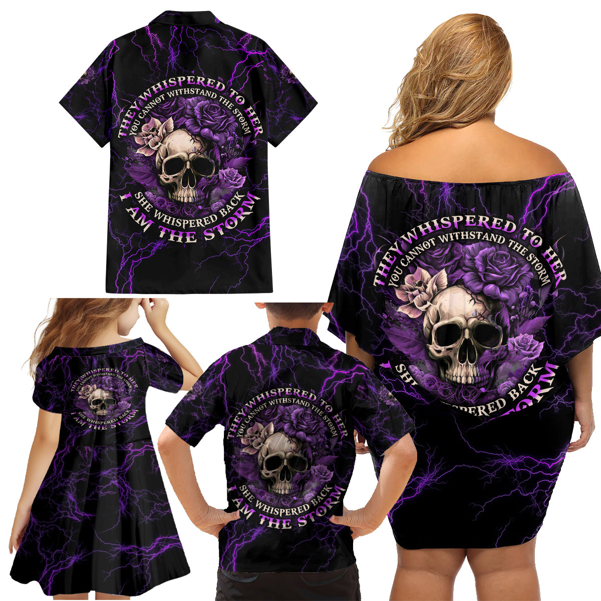 I Am The Storm Rose Skull Family Matching Off Shoulder Short Dress and Hawaiian Shirt - Wonder Print Shop