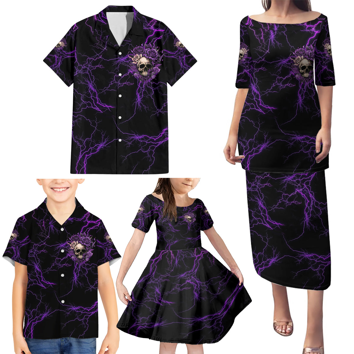 I Am The Storm Rose Skull Family Matching Puletasi Dress and Hawaiian Shirt - Wonder Print Shop