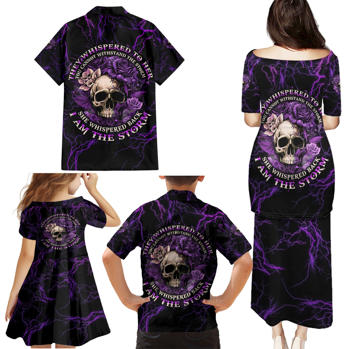I Am The Storm Rose Skull Family Matching Puletasi Dress and Hawaiian Shirt - Wonder Print Shop