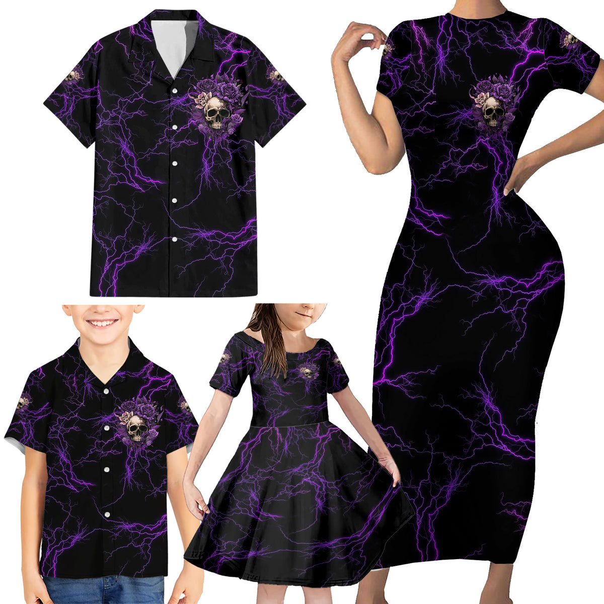 I Am The Storm Rose Skull Family Matching Short Sleeve Bodycon Dress and Hawaiian Shirt - Wonder Print Shop