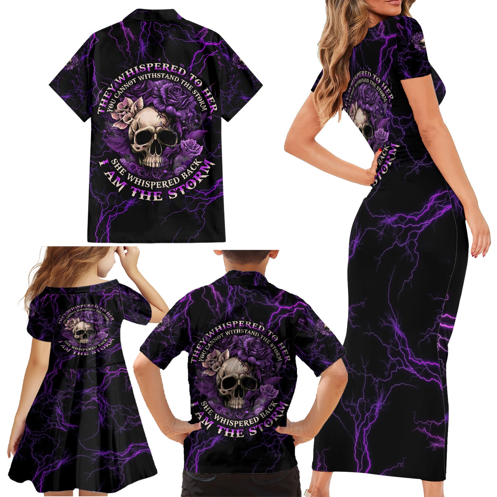I Am The Storm Rose Skull Family Matching Short Sleeve Bodycon Dress and Hawaiian Shirt - Wonder Print Shop
