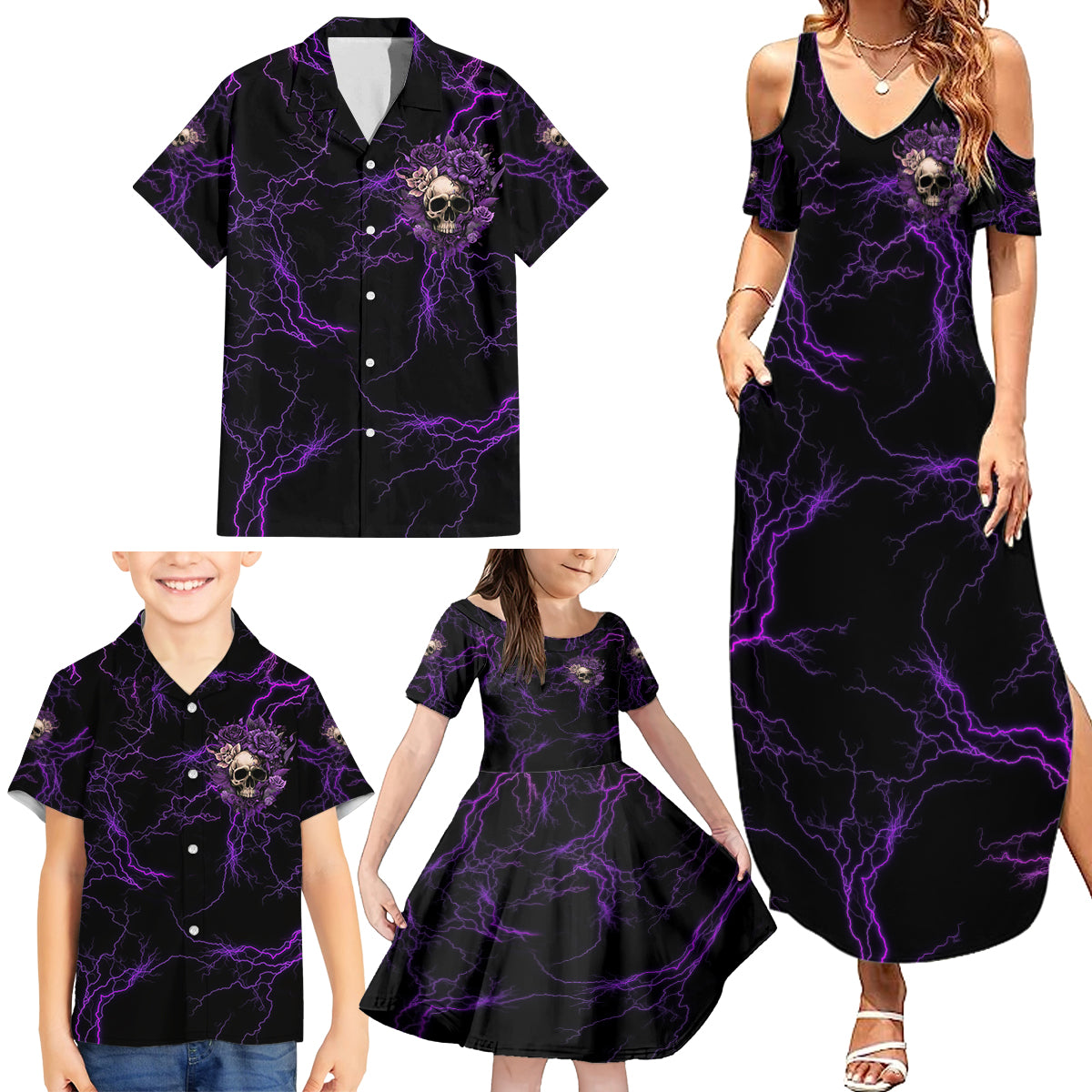 I Am The Storm Rose Skull Family Matching Summer Maxi Dress and Hawaiian Shirt - Wonder Print Shop