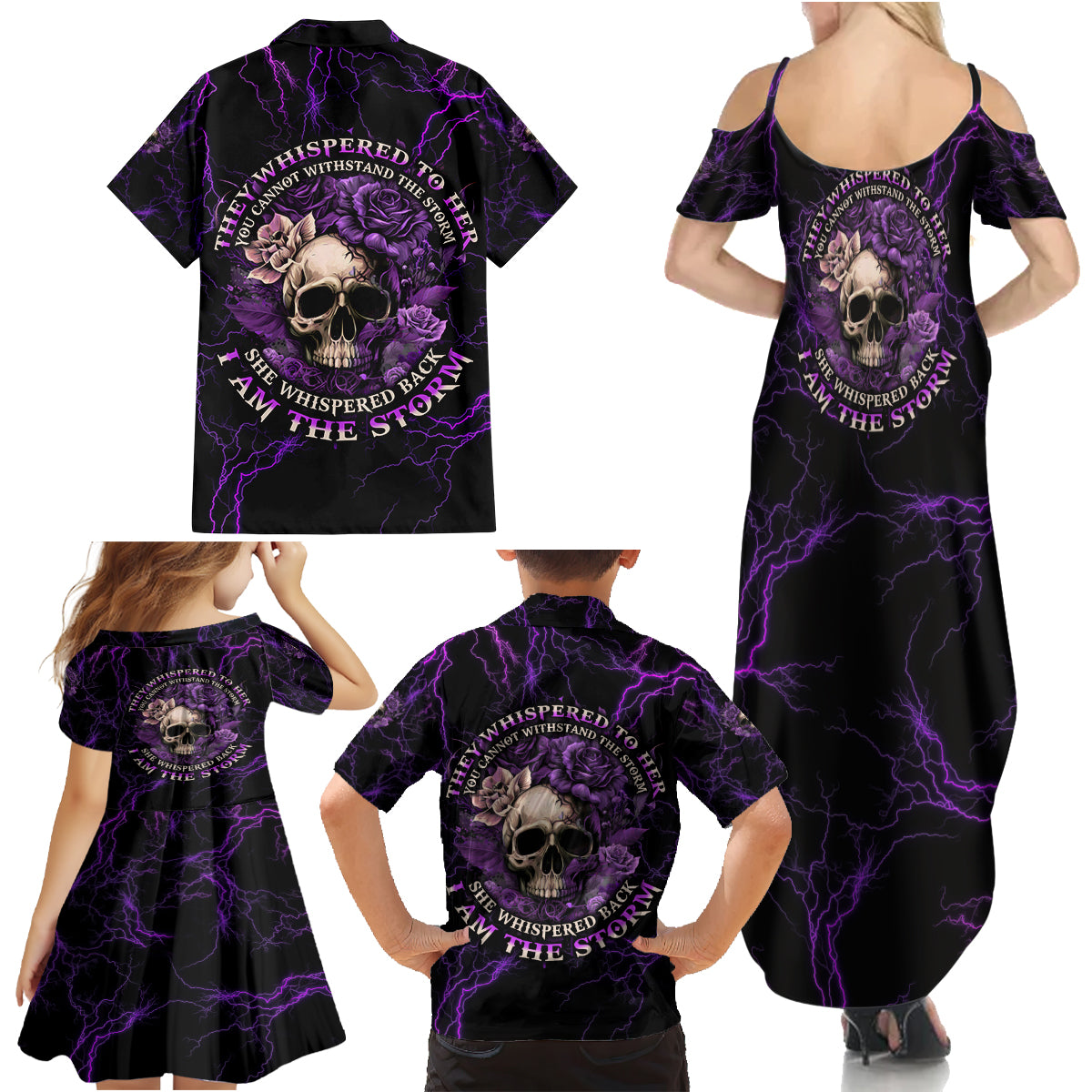 I Am The Storm Rose Skull Family Matching Summer Maxi Dress and Hawaiian Shirt - Wonder Print Shop